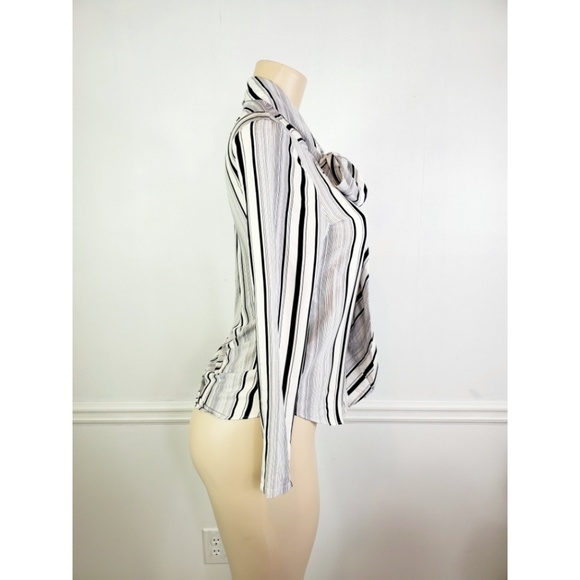 Alice and Olivia Navy Combo Tie Neck Blouse XS - Picture 4 of 8